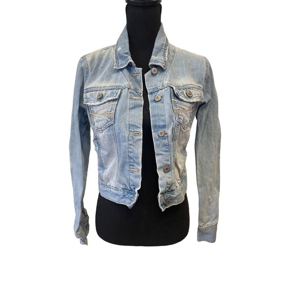 Aeropostale Y2K denim jean jacket Medium light wash distressed Cotton - Picture 2 of 12